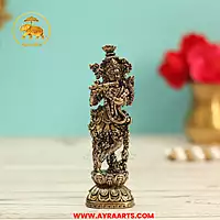 Premium Brass Krishna Murti Kanhaiya Govinda Gopala Vasudeva Pooja Idol Home Decor - 4 Inch Height