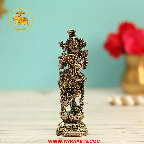Premium Brass Krishna Murti Govinda Gopala Kanhaiya Vasudeva Pooja Idol Home Decor - 3 Inch Height