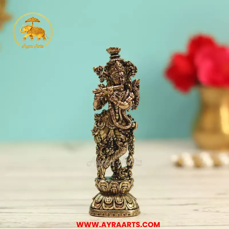 Premium Brass Krishna Murti Govinda Gopala Kanhaiya Vasudeva Pooja Idol Home Decor - 3 Inch Height