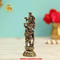 Premium Brass Krishna Murti Kanhaiya Govinda Gopala Vasudeva Pooja Idol Home Decor - 4 Inch Height