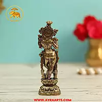 Premium Brass Krishna Murti Kanhaiya Govinda Gopala Vasudeva Pooja Idol Home Decor - 4 Inch Height