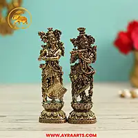 Premium Brass Radha Krishna Radha Madhav Yugal Jodi Murti Govinda Gopala Pooja Decor - 4 Inch Height