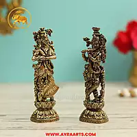 Premium Brass Radha Krishna Radha Madhav Yugal Jodi Murti Govinda Gopala Pooja Decor - 4 Inch Height