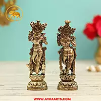 Premium Brass Radha Krishna Radha Madhav Yugal Jodi Murti Govinda Gopala Pooja Decor - 4 Inch Height