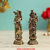 Premium Brass Radha Krishna Radha Madhav Yugal Jodi Murti Govinda Gopala Pooja Decor - 4 Inch Height