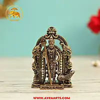 Premium Brass Kumara Swami Murugan Subramanya Kartikeya Skanda With Prabhavali Arch - 2 Inch Height