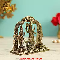 Premium Brass Kumara Swami Murugan Valli Devasena Subramanya With Prabhavali Arch - 4 Inch Height