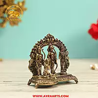 Premium Brass Ram Darbar Shri Ram Sita Lakshman Hanuman Ram Parivar Ayodhya Murti - 3 Inch Height