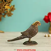 Premium Brass Parrot Tota Shuka Bird Figurine Pakshi Murti Decorative Home Decor - 3.3 Inch Height