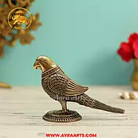 Premium Brass Parrot Tota Shuka Bird Figurine Pakshi Murti Decorative Home Decor - 3.3 Inch Height
