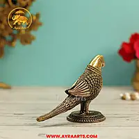 Premium Brass Parrot Tota Shuka Bird Figurine Pakshi Murti Decorative Home Decor - 3.3 Inch Height