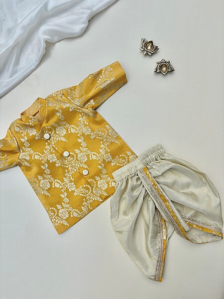 Marigold Brocade Kurta Dhoti Silk Set