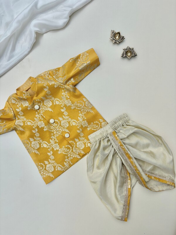 Marigold Brocade Kurta Dhoti Silk Set