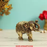 Premium Brass Elephant Gaja Hathi Figurine Gajendra Murti Home Decor - 3 Inch Height