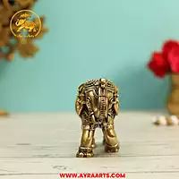 Premium Brass Elephant Gaja Hathi Figurine Gajendra Murti Home Decor - 3 Inch Height