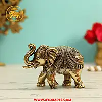 Premium Brass Elephant Gaja Hathi Figurine Gajendra Murti Home Decor - 3 Inch Height