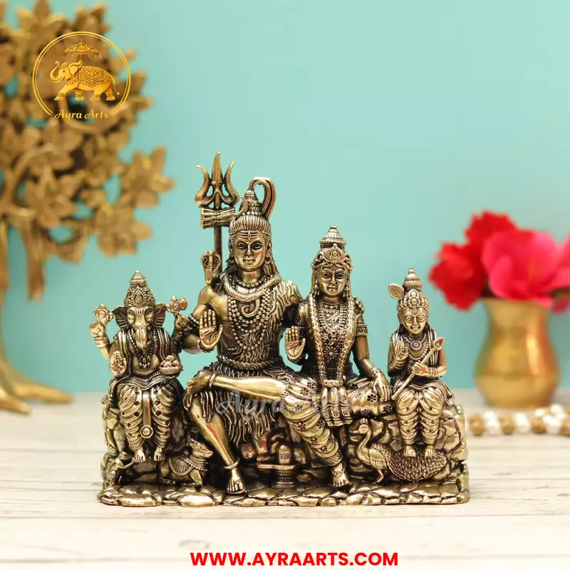 Premium Brass Shiv Parivar Shiva Parvati Ganesha Kartikeya Murti Pooja Idol - 3.5 Inch Height