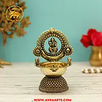 Premium Brass Blessing Ganesha Deepam With Shank ChakraNamah Carving - 5 Inch Height