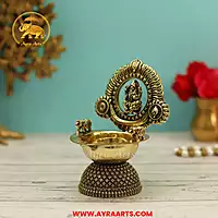 Premium Brass Blessing Ganesha Deepam With Shank ChakraNamah Carving - 5 Inch Height