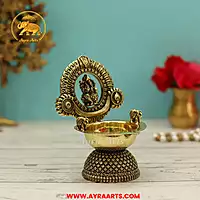 Premium Brass Blessing Ganesha Deepam With Shank ChakraNamah Carving - 5 Inch Height