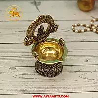 Premium Brass Lakshmi Deepam Shank Chakra Namah Carving Mahalakshmi Diya Pooja Lamp - 5 Inch Height