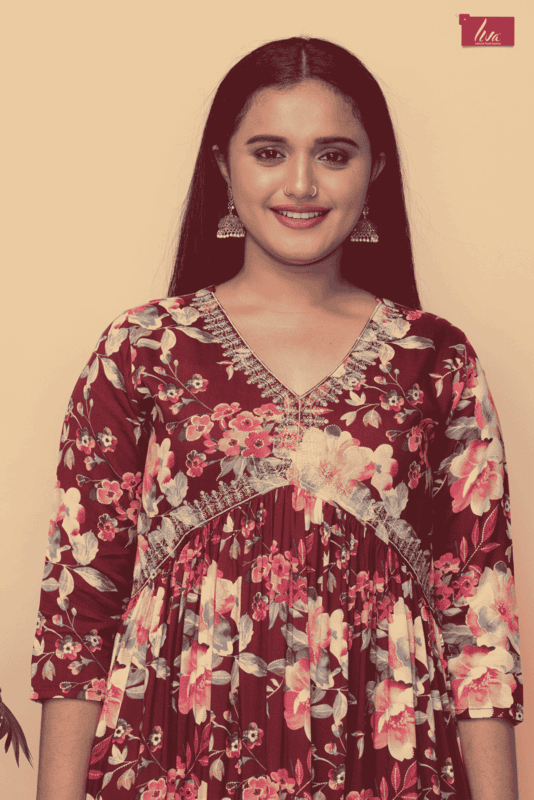 Mix n match Floral printed aliacut kurtha-red(pack of all sizes)