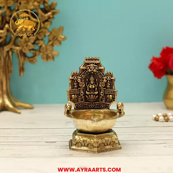 Premium Brass Gaja Lakshmi Deepam - 4.5 Inch Height