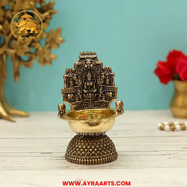 Premium Brass Blessing Gaja Lakshmi Deepam - 5 Inch Height