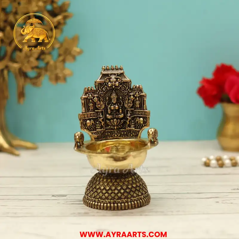 Premium Brass Blessing Gaja Lakshmi Deepam - 5 Inch Height