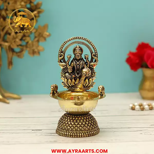 Premium Brass Dhana Lakshmi Deepam - 5 Inch Height