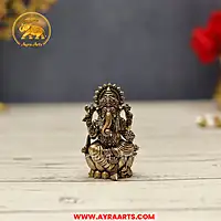 Premium Brass Lord Ganesha Idol sitting on Lotus Ganpati Murti Statue - 3.5 Inch Height
