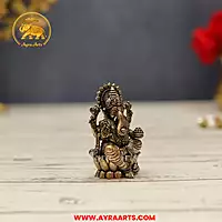Premium Brass Lord Ganesha Idol sitting on Lotus Ganpati Murti Statue - 3.5 Inch Height