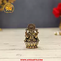 Premium Brass Lord Ganesha Idol sitting on Lotus Ganpati Murti Statue - 3.5 Inch Height
