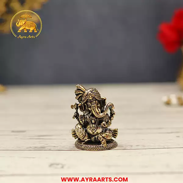 Premium Brass Ganesha Ganapati Vinayaka Gajanan Vighnaharta Lambodara Pooja Idol - 2.2 Inch Height