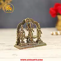 Premium Brass Kumara Swami Murugan Valli Devasena Subramanya With Prabhavali Arch - 3 Inch Height