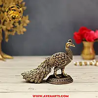 Premium Brass Peacock Mor Mayur Decor Showpiece for Home Temple and Gifting Purpose - 4 Inch Height