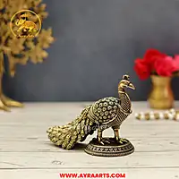 Premium Brass Peacock Mor Mayur Decor Showpiece for Home Temple and Gifting Purpose - 4 Inch Height
