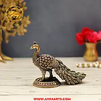 Premium Brass Peacock Mor Mayur Decor Showpiece for Home Temple and Gifting Purpose - 4 Inch Height