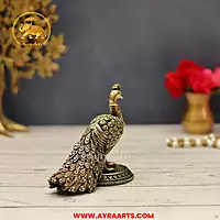 Premium Brass Peacock Mor Mayur Decor Showpiece for Home Temple and Gifting Purpose - 4 Inch Height
