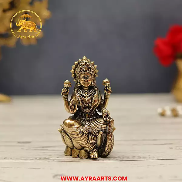 Premium Brass Lakshmi sitting on Lotus  - 3.5 Inch Height