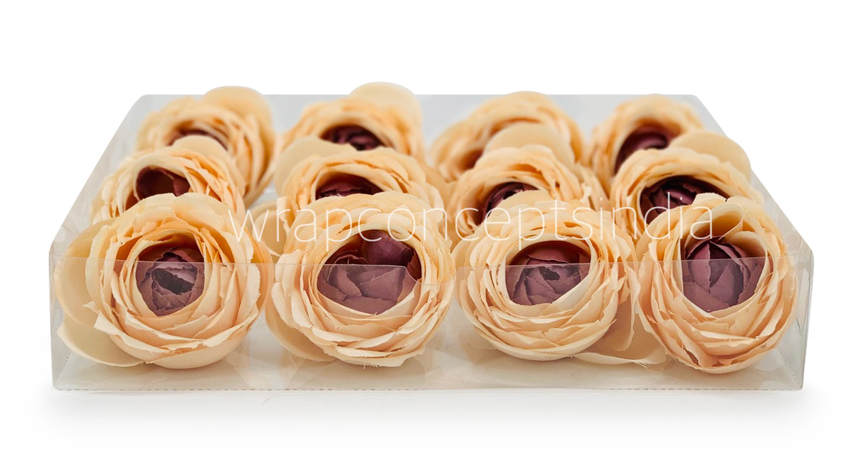 Apricot with hints of Burgundy Peony