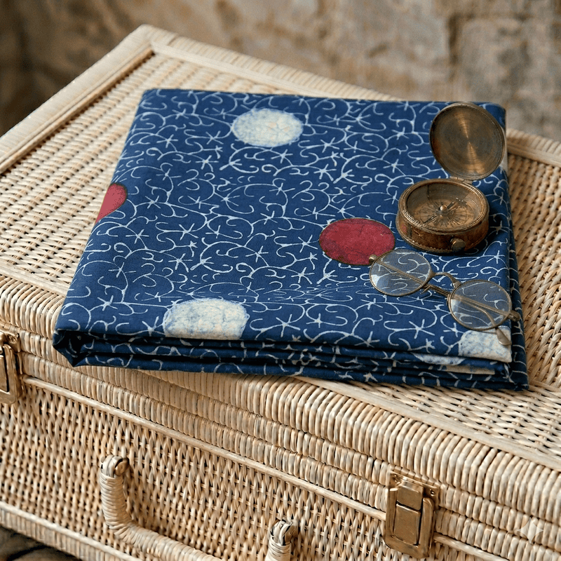 Cotton Akola Indigo Polka Jaal Dabu Print