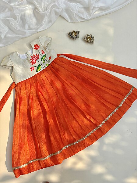 Tangerine Pichwai Hand-painted Silk frock