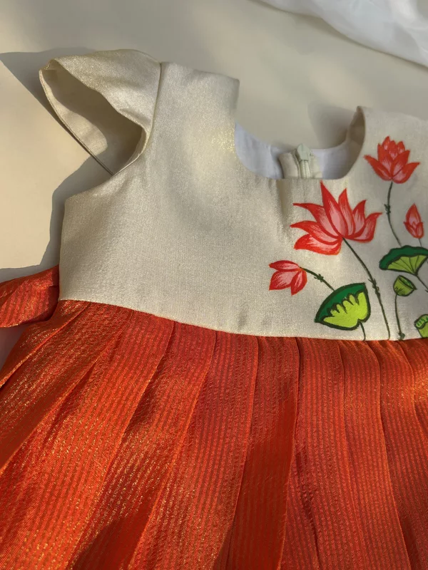 Tangerine Pichwai Hand-painted Silk frock
