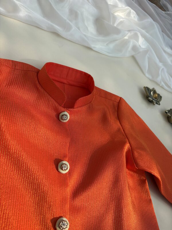 Tangerine Strip Tissue Silk Kurta