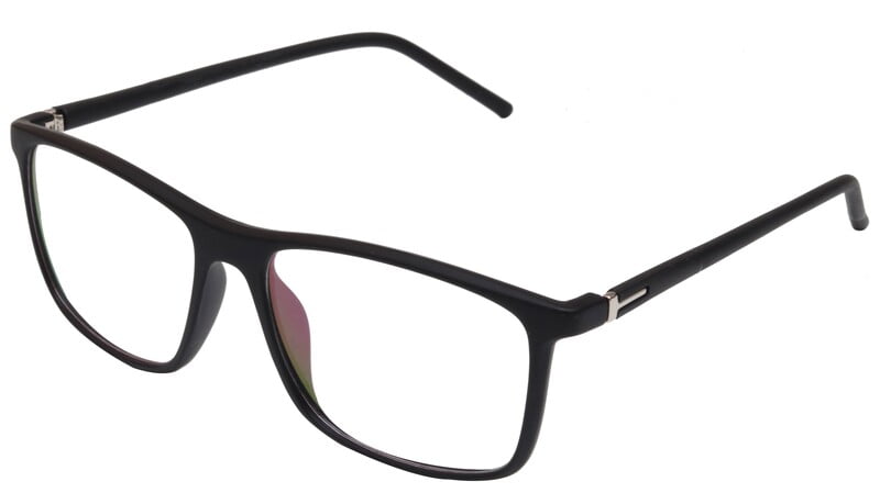 Unisex Rectangular Spectacle Frame. Glossy Black Color Frame. Transparent Color Lens.