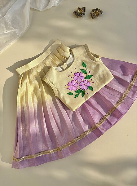 Lilac Lush Floral Handpainted Silk Skirt Set