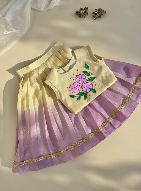 Lilac Lush Floral Handpainted Silk Skirt Set