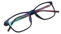 Unisex Rectangular Medium Spectacle Frame. Dark Blue Color Rim. Grey & Black Color Temple.