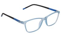 Unisex Rectangular Medium Spectacle Frame. See Through Light Blue Color Rim.